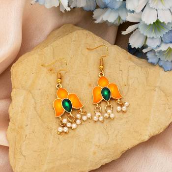 Orange color meenakari earrings 2