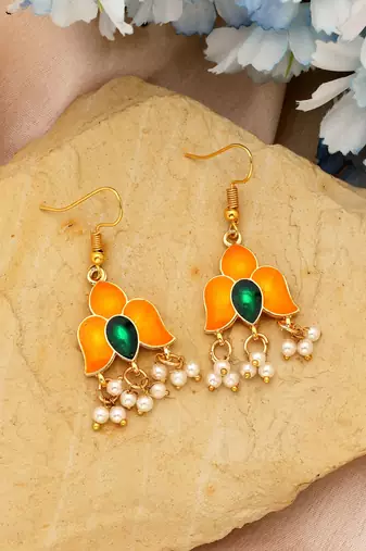 Orange color meenakari earrings