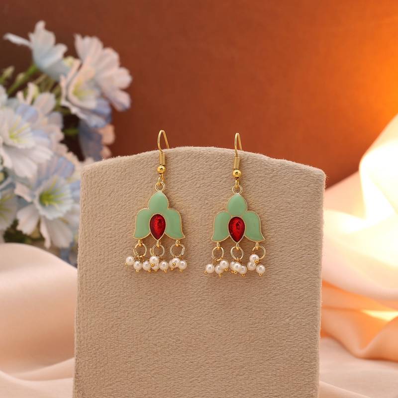 Pista green color meenakari earrings