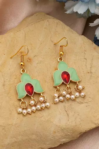 Pista green color meenakari earrings