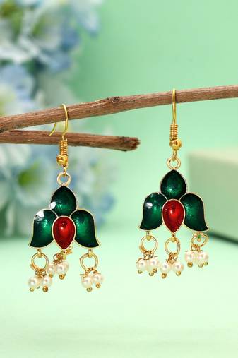 Green color meenakari earrings