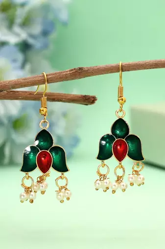 Green color meenakari earrings