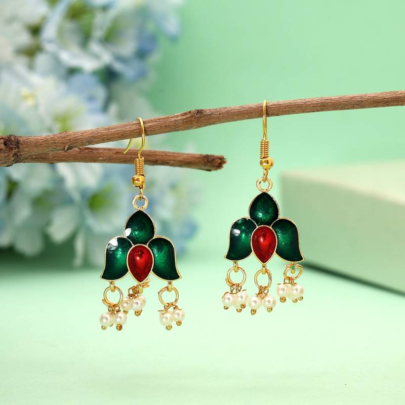 Green color meenakari earrings