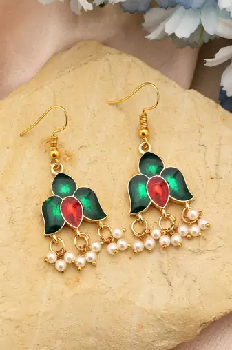 Green color meenakari earrings