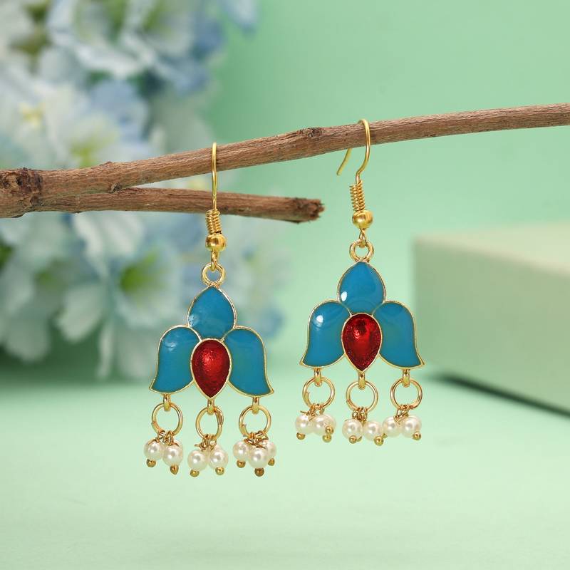 Turquoise color meenakari earrings