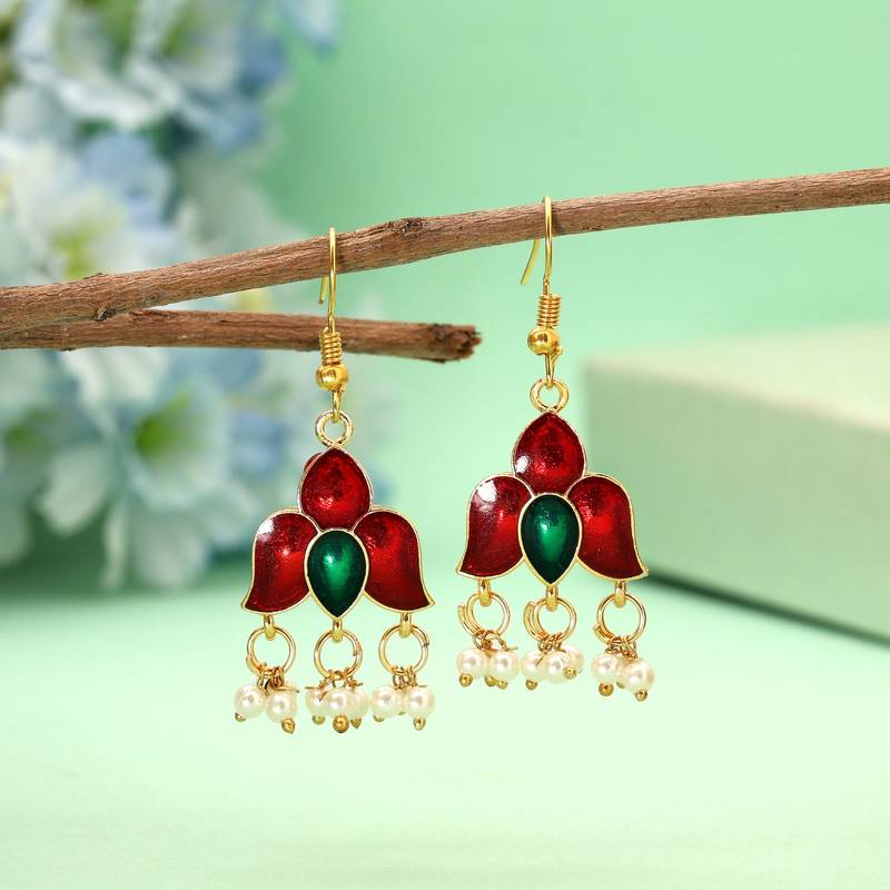 Maroon color meenakari earrings