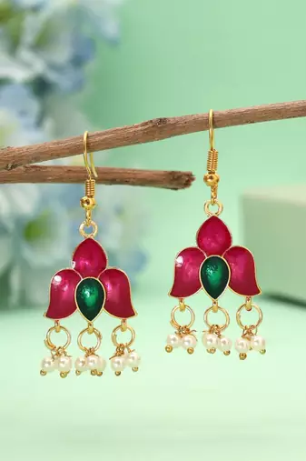 Magenta color meenakari earrings