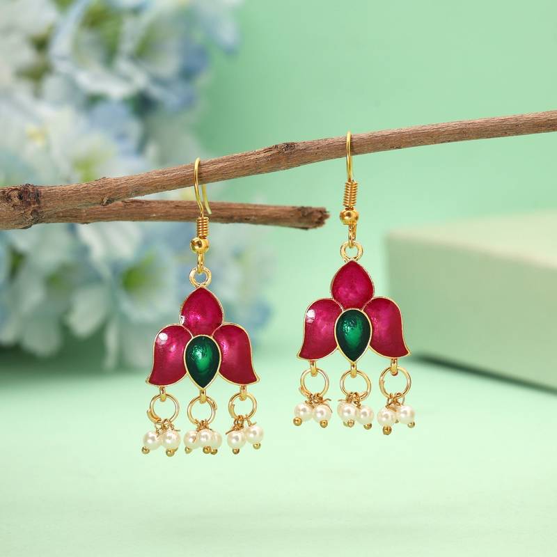 Magenta color meenakari earrings