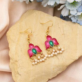 Magenta color meenakari earrings 2