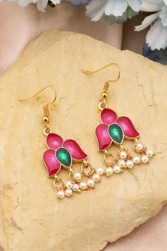 Magenta color meenakari earrings