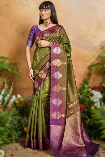 elegant handloom weaving paper silk blend saree