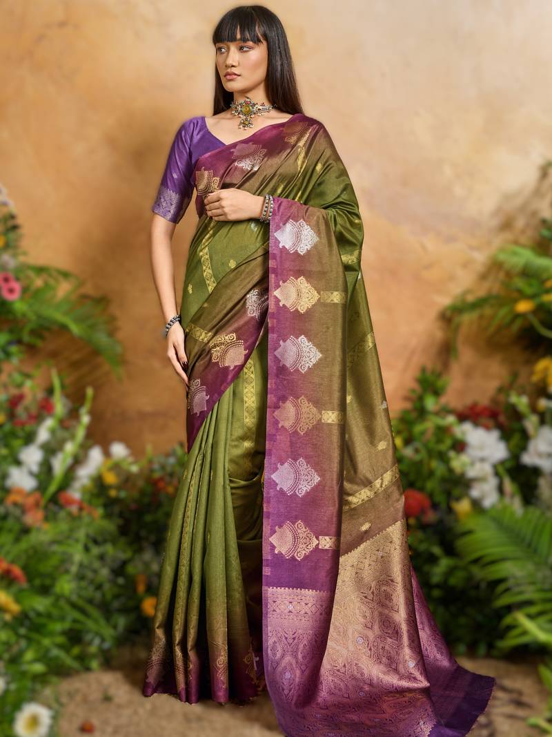 elegant handloom weaving paper silk blend saree