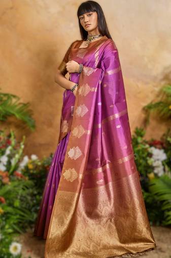 elegant handloom weaving paper silk blend saree