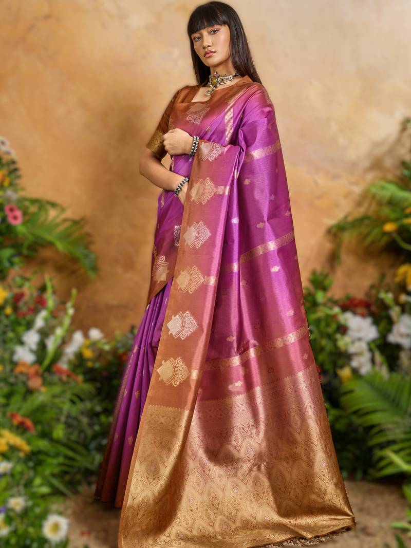 elegant handloom weaving paper silk blend saree