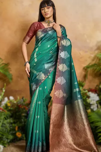 elegant handloom weaving paper silk blend saree