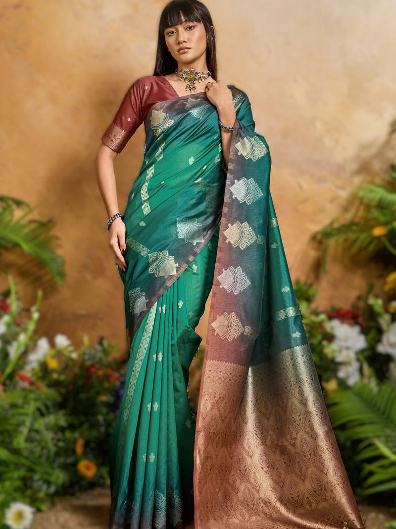 elegant handloom weaving paper silk blend saree