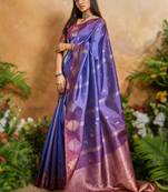 elegant handloom weaving paper silk blend saree