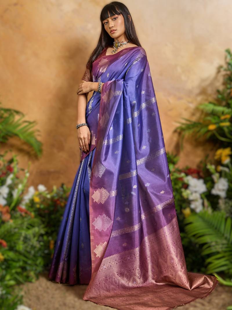 elegant handloom weaving paper silk blend saree