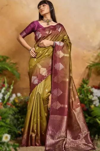 elegant handloom weaving paper silk blend saree