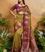 elegant handloom weaving paper silk blend saree