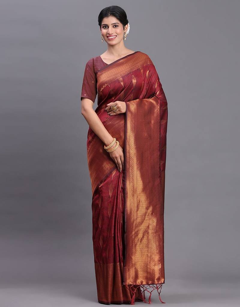 Brown silk saree with blouse
