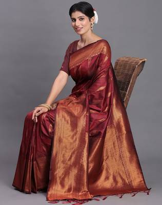 Brown silk saree with blouse 2