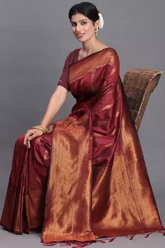 Brown silk saree with blouse