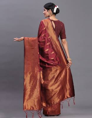 Brown silk saree with blouse 3