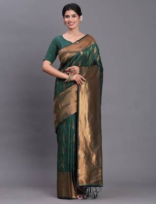 Green silk saree with blouse 1