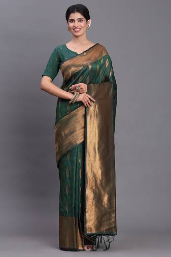 Green silk saree with blouse