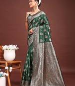 Dark green banarasi silk saree with blouse