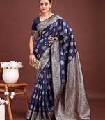 Navy blue banarasi silk saree with blouse