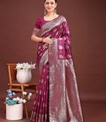 Purple banarasi silk saree with blouse