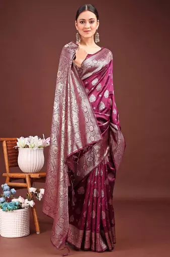 Purple banarasi silk saree with blouse
