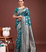Royal blue banarasi silk saree with blouse