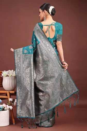 Royal blue banarasi silk saree with blouse
