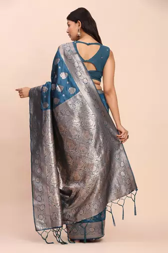 Blue banarasi silk saree with blouse