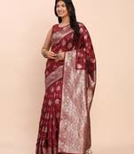 Maroon banarasi silk saree with blouse