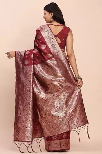 Maroon banarasi silk saree with blouse