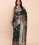 Dark green banarasi silk saree with blouse