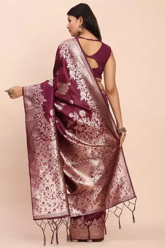 Purple banarasi silk saree with blouse