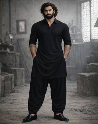 black cotton pathani kurta patiala pyjama set for men 1