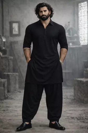 Vastramay men black solid pathani kurta and patiala pyjama set | cotton kurta with relaxed fit pyjama