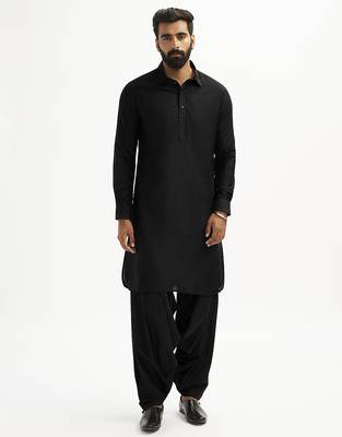 black cotton pathani kurta patiala pyjama set for men 3