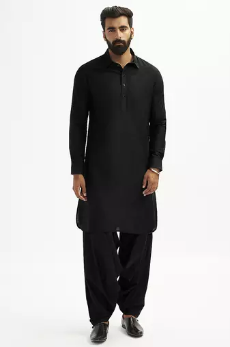 black cotton pathani kurta patiala pyjama set for men