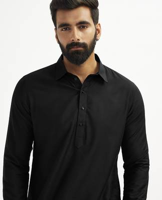 black cotton pathani kurta patiala pyjama set for men 4