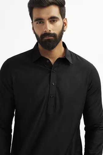black cotton pathani kurta patiala pyjama set for men