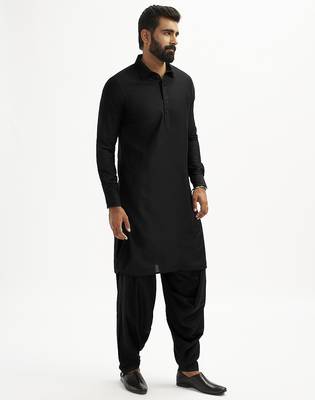 black cotton pathani kurta patiala pyjama set for men 5
