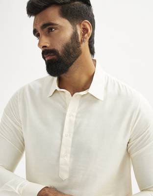 cream cotton pathani kurta patiala pyjama set for men 4