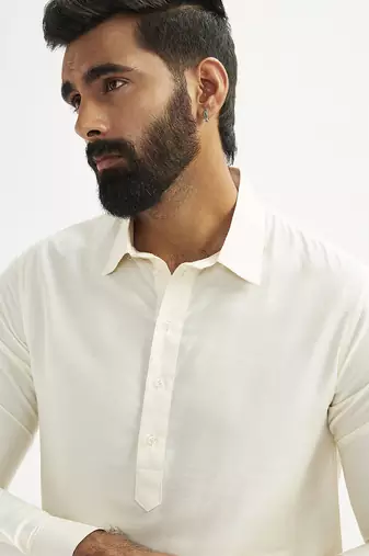 cream cotton pathani kurta patiala pyjama set for men